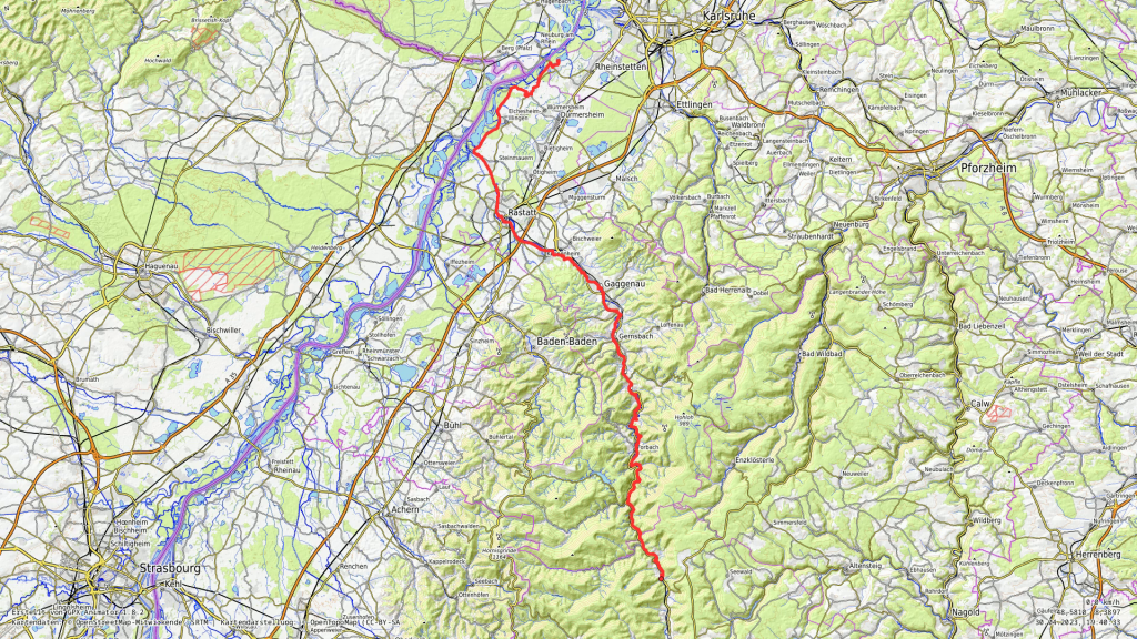 Landkarte mit Abbildung des aufgezeichneten GPS Tracks.