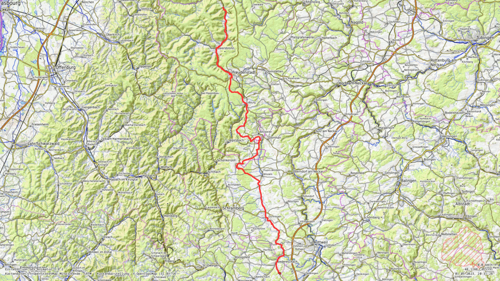 Landkarte mit der Darstellung des GPS Tracks