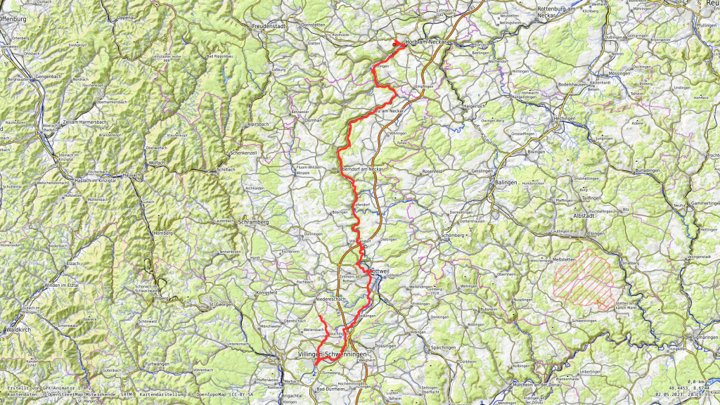 Landkarte mit der Abbildung vom Verlauf des GPS Tracks
